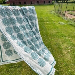 sea urchin print teal and white cotton sarong beach wrap coastal tropical